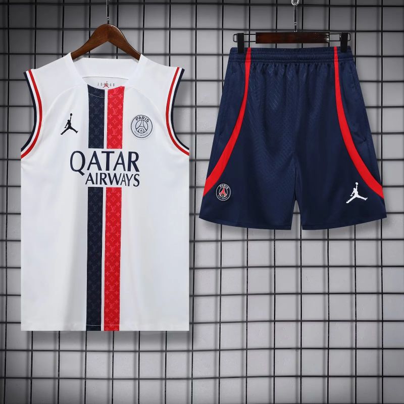 Kit Camisa Regata e Short PSG Branca e Azul 23/24