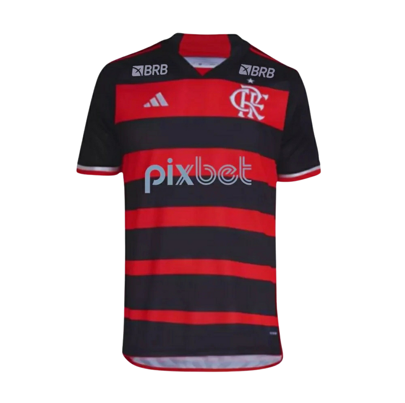 Camisa Flamengo I 2024/25 Com Patrocínios Torcedor Adidas Masculina - Vermelha e Preta