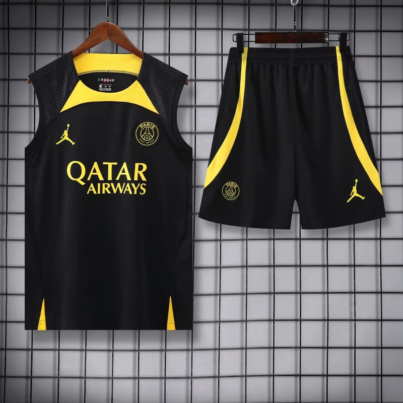 Kit Camisa Regata e Short PSG Preto e Amarelo 23/24