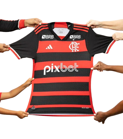 Camisa Flamengo I 2024/25 Com Patrocínios Torcedor Adidas Masculina - Vermelha e Preta