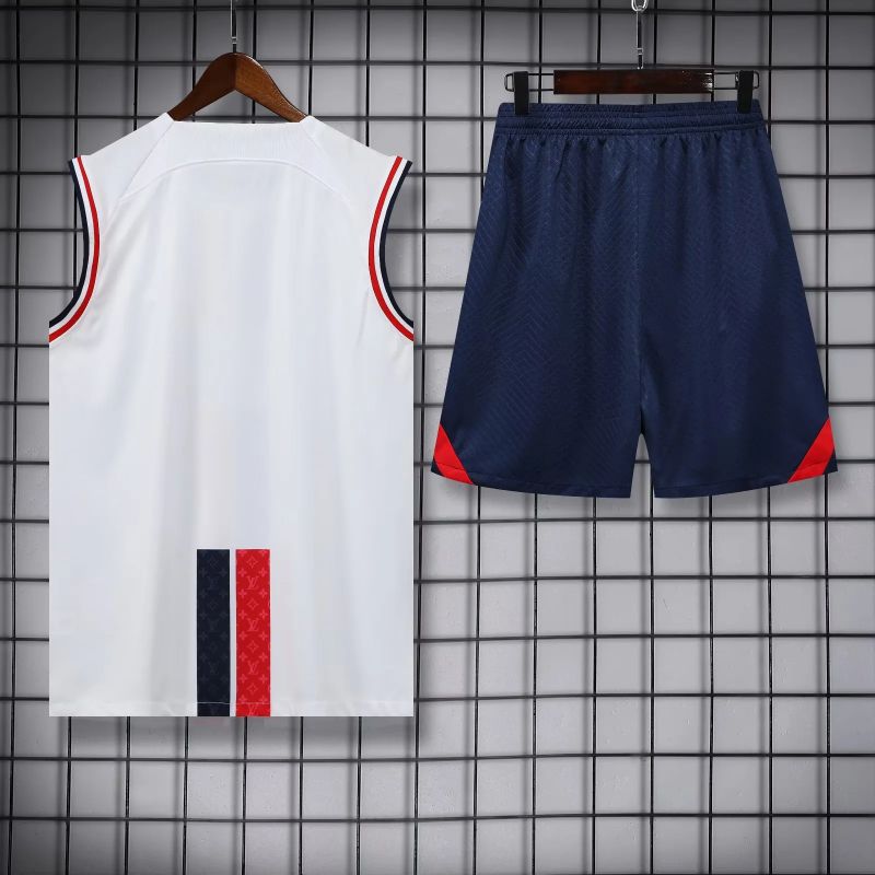 Kit Camisa Regata e Short PSG Branca e Azul 23/24